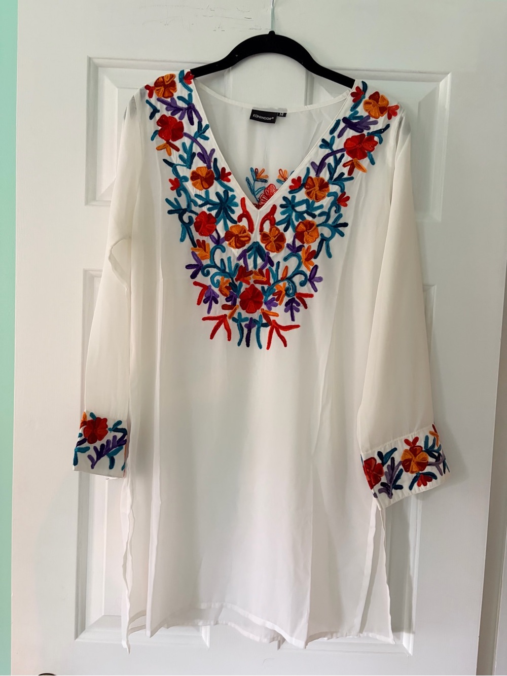 Women’s White Embroidered V-Neck Swim Coverup